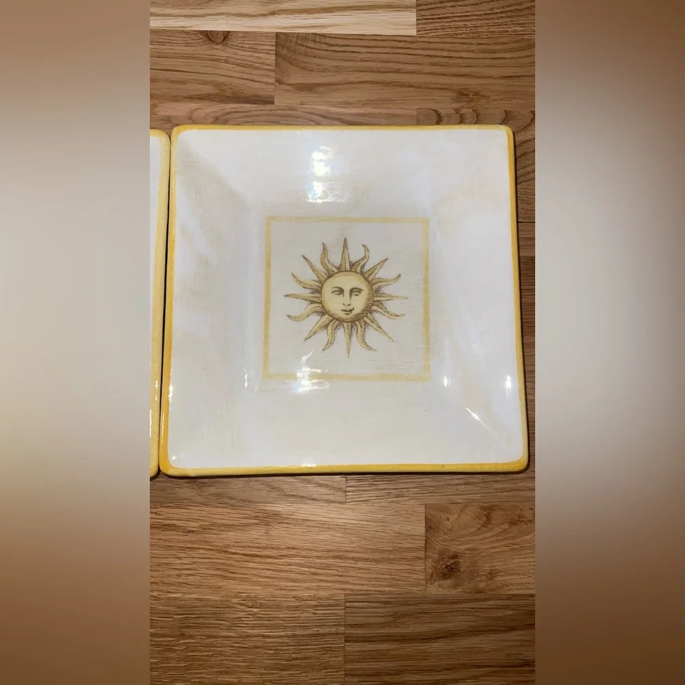 Williams Sonoma Square Plates Verano Tile Sun Palm Tree Pineapple Made Italy 8.5